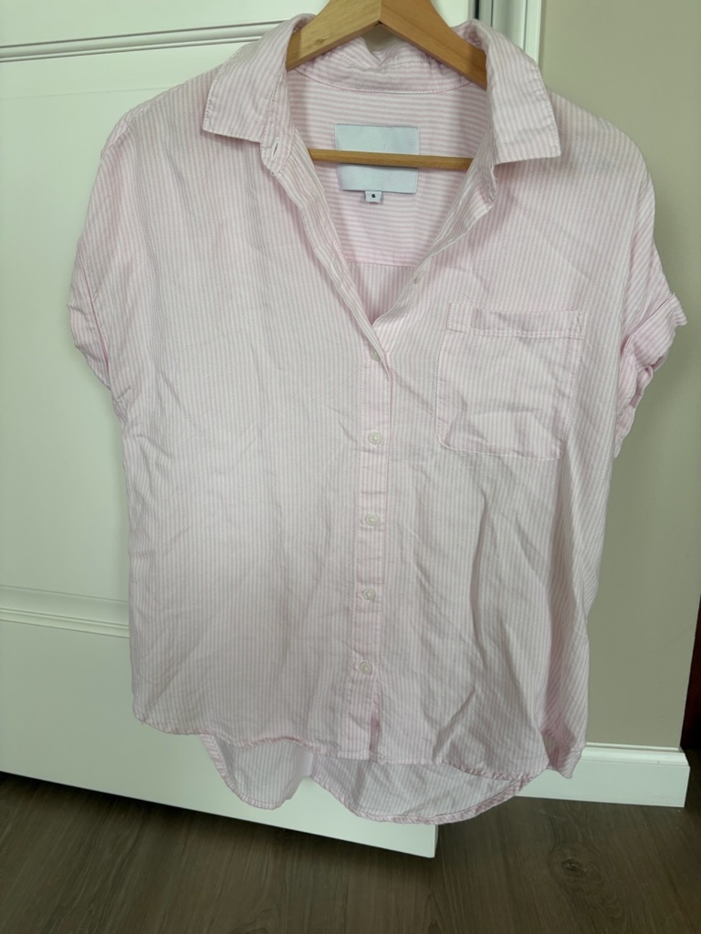 Light Pink Striped Button-Down Short Sleeve Shirt